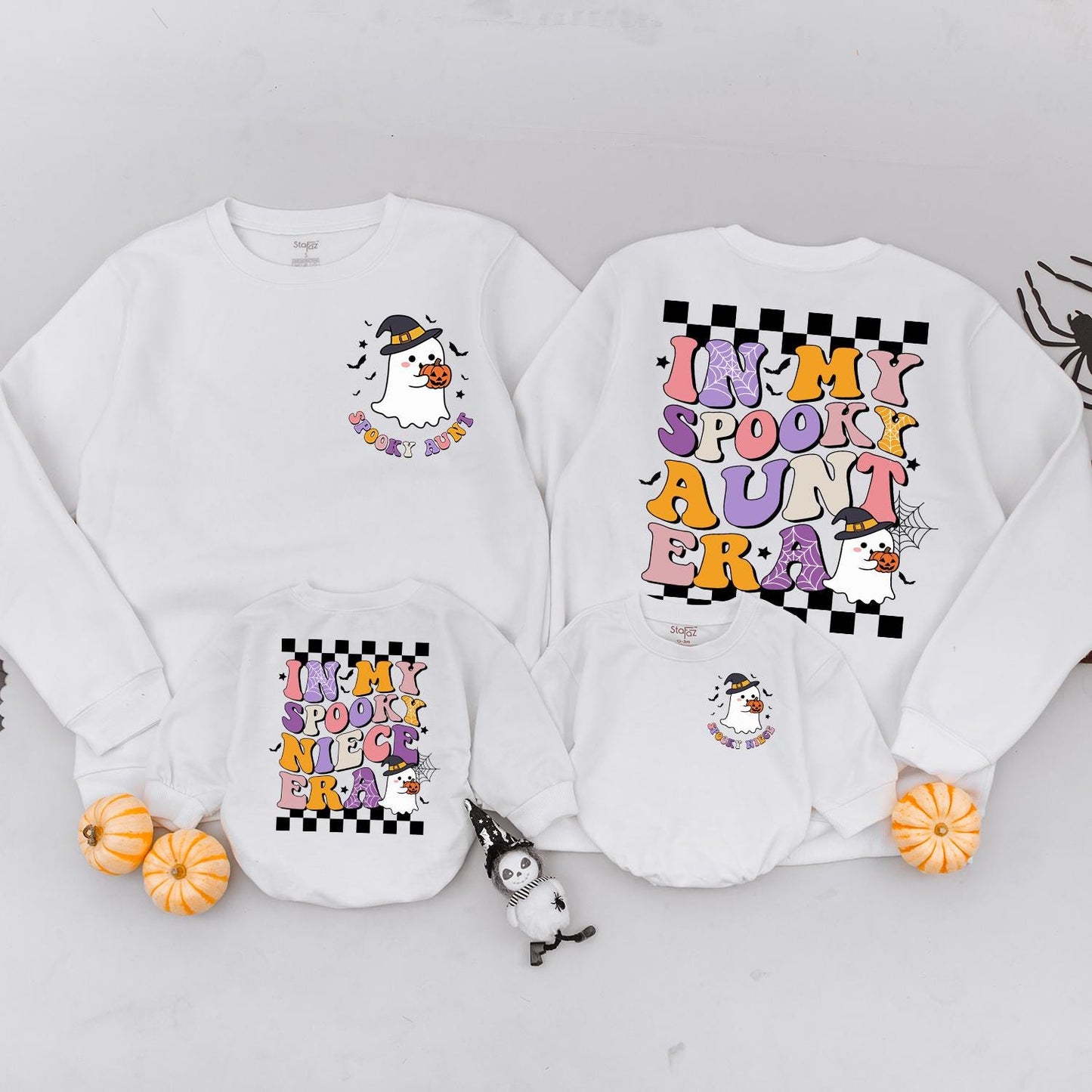 Spooky Auntie & Niece Retro Halloween Sweaters - Custom Family Outfits