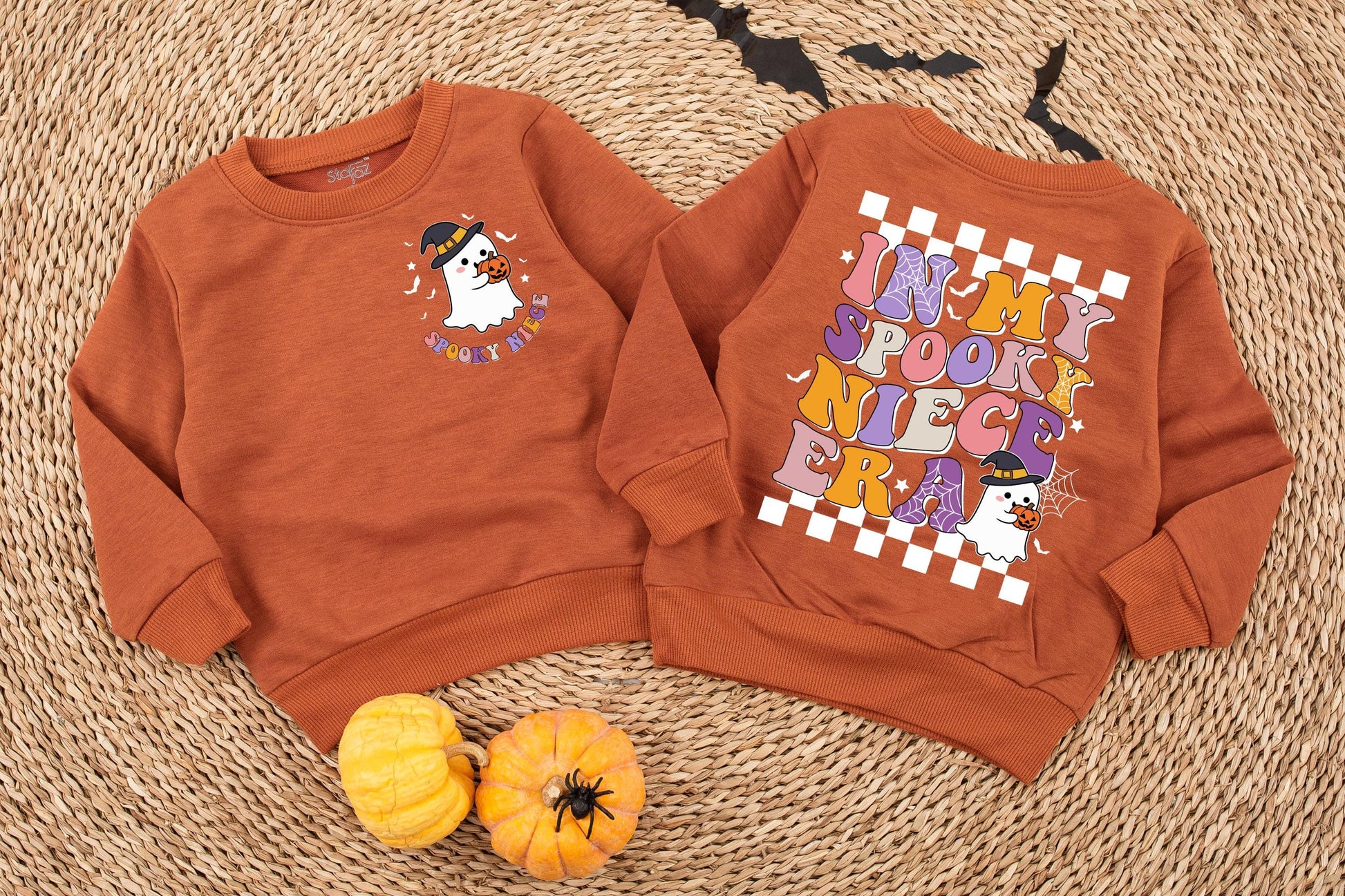 Spooky Auntie & Niece Retro Halloween Sweaters - Custom Family Outfits