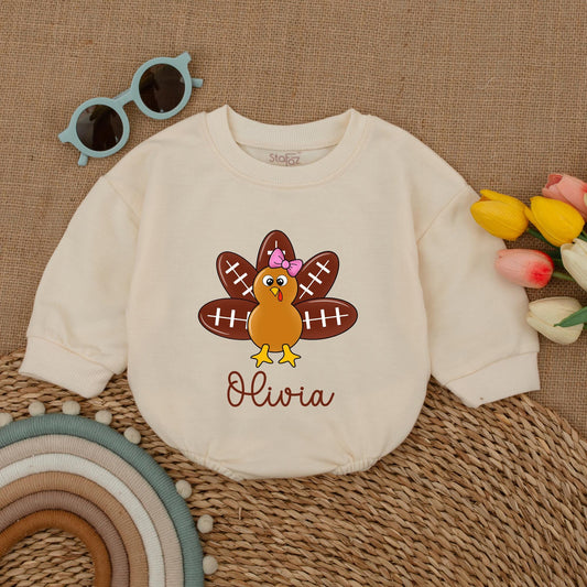 Thanksgiving Football Romper for Baby, Fall Outfit, First Thanksgiving