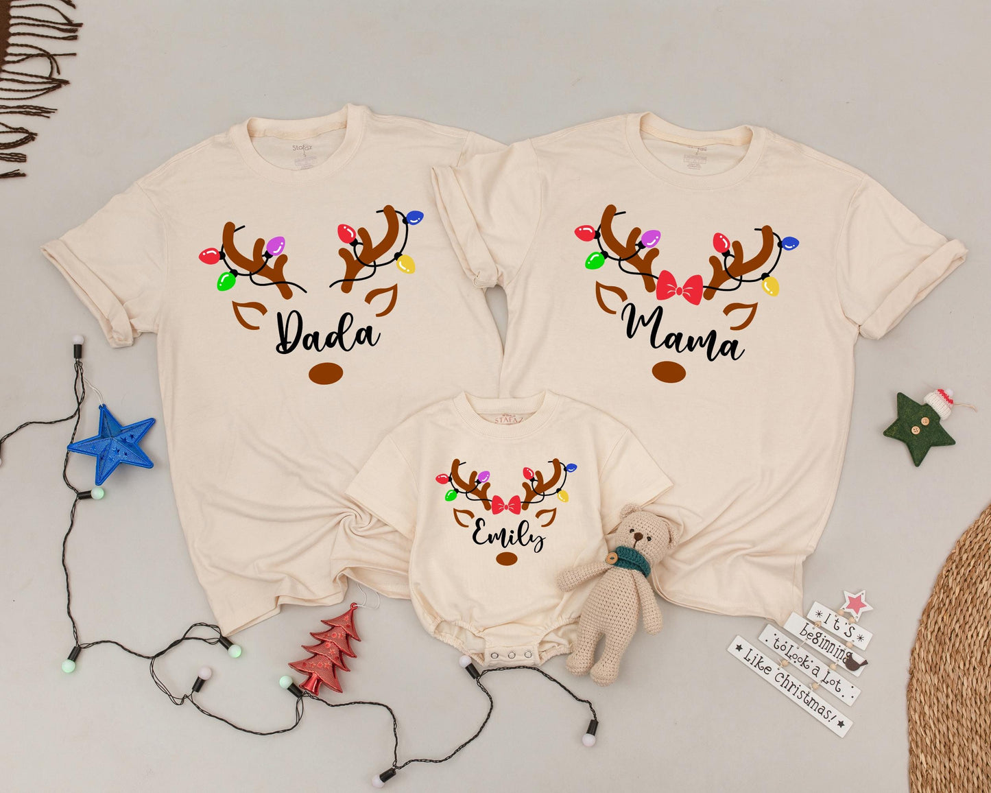 Matching Reindeer Christmas Shirts: Personalized Family Holiday Outfit