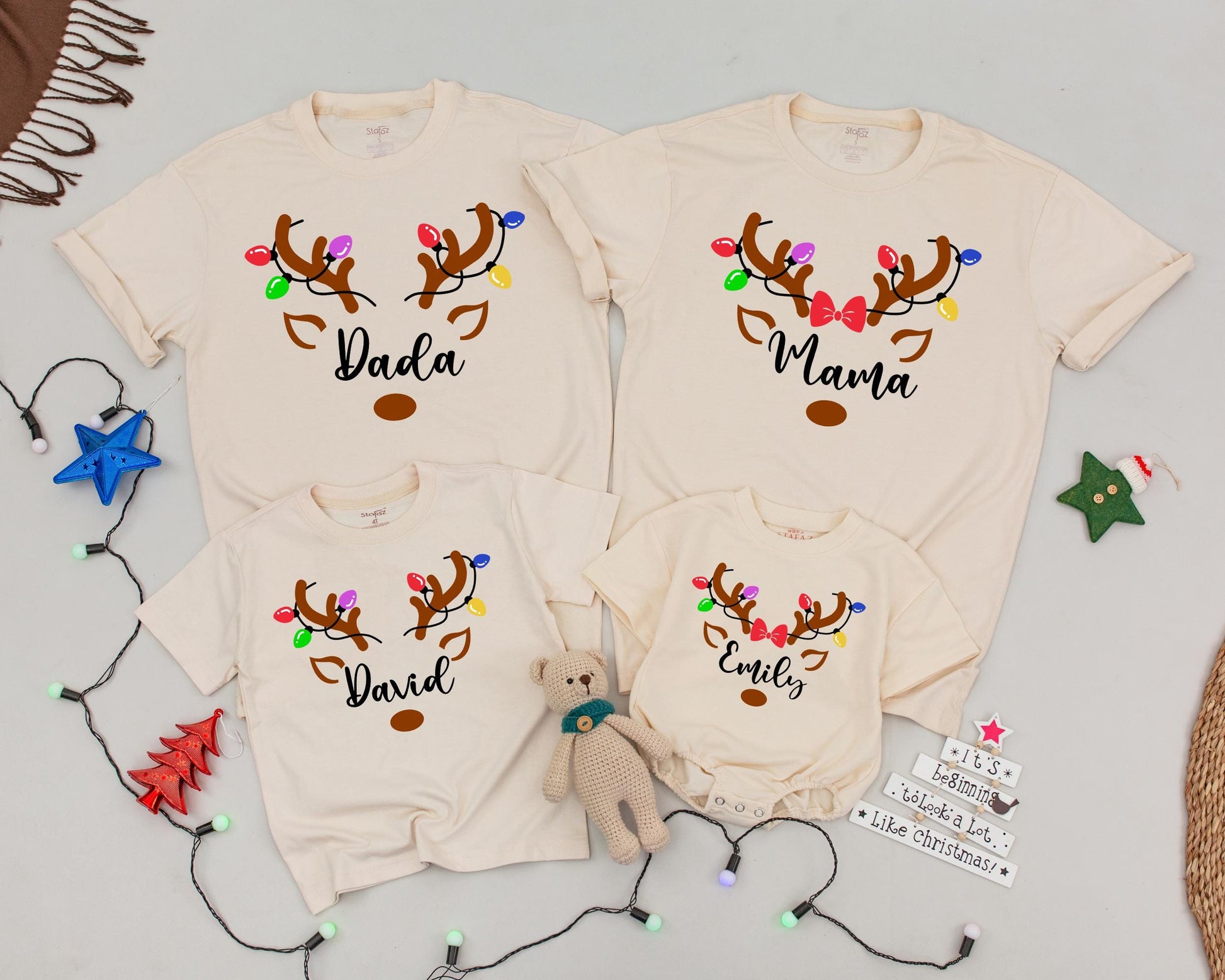 Matching Reindeer Christmas Shirts: Personalized Family Holiday Outfit