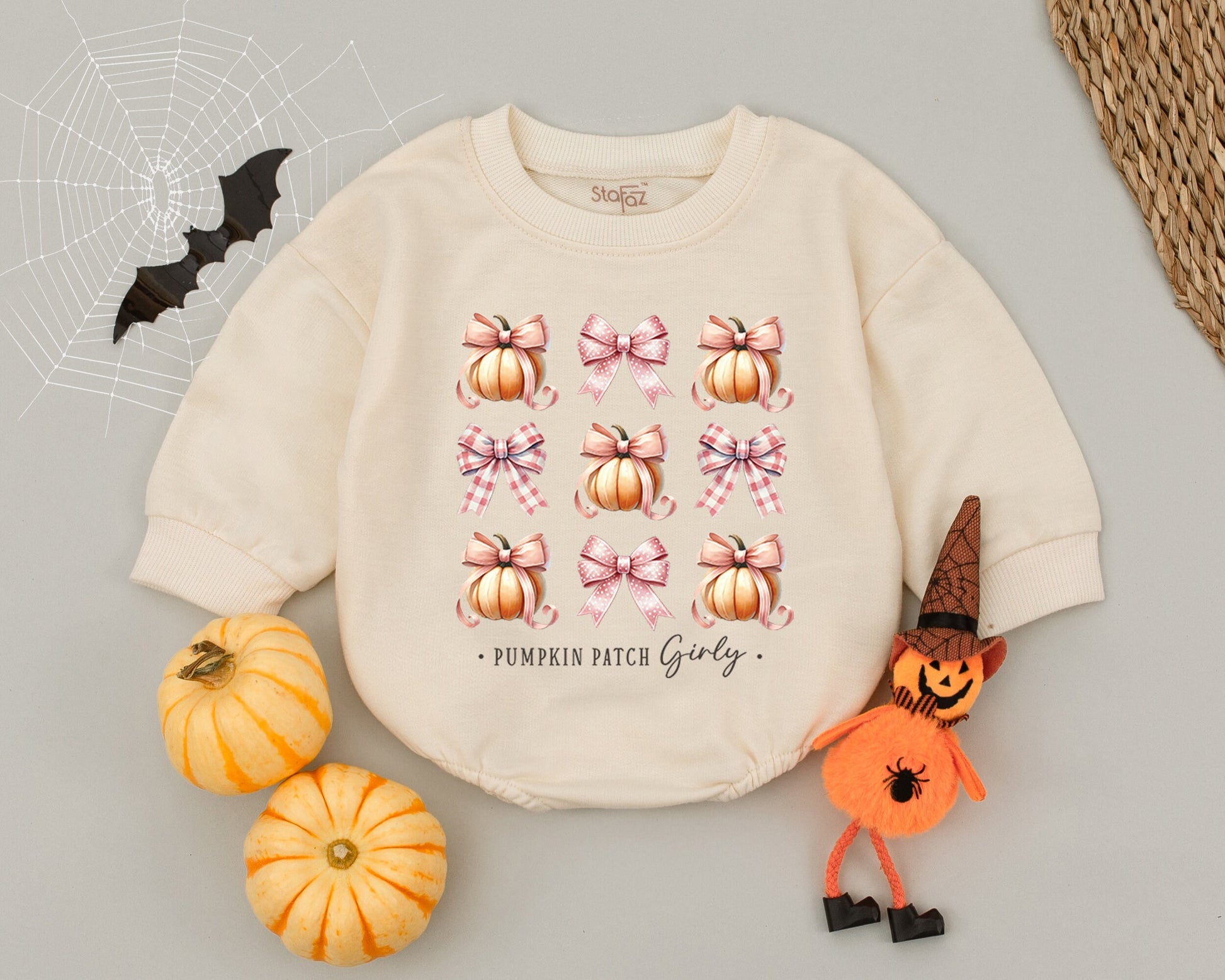 Pink Bow Pumpkin Patch Baby Romper - Fall Newborn Outfit, Gift Idea