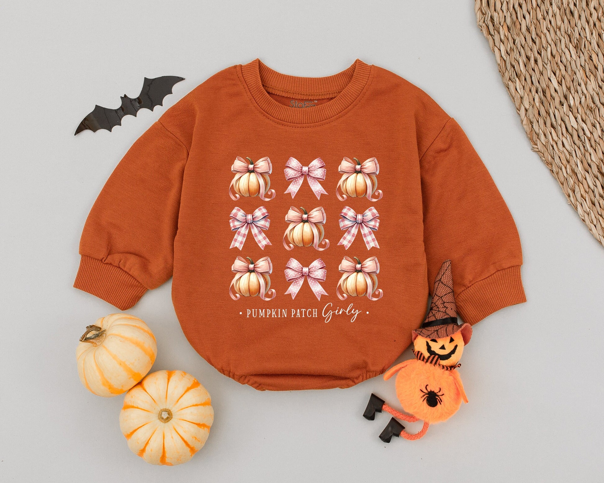 Pink Bow Pumpkin Patch Baby Romper - Fall Newborn Outfit, Gift Idea