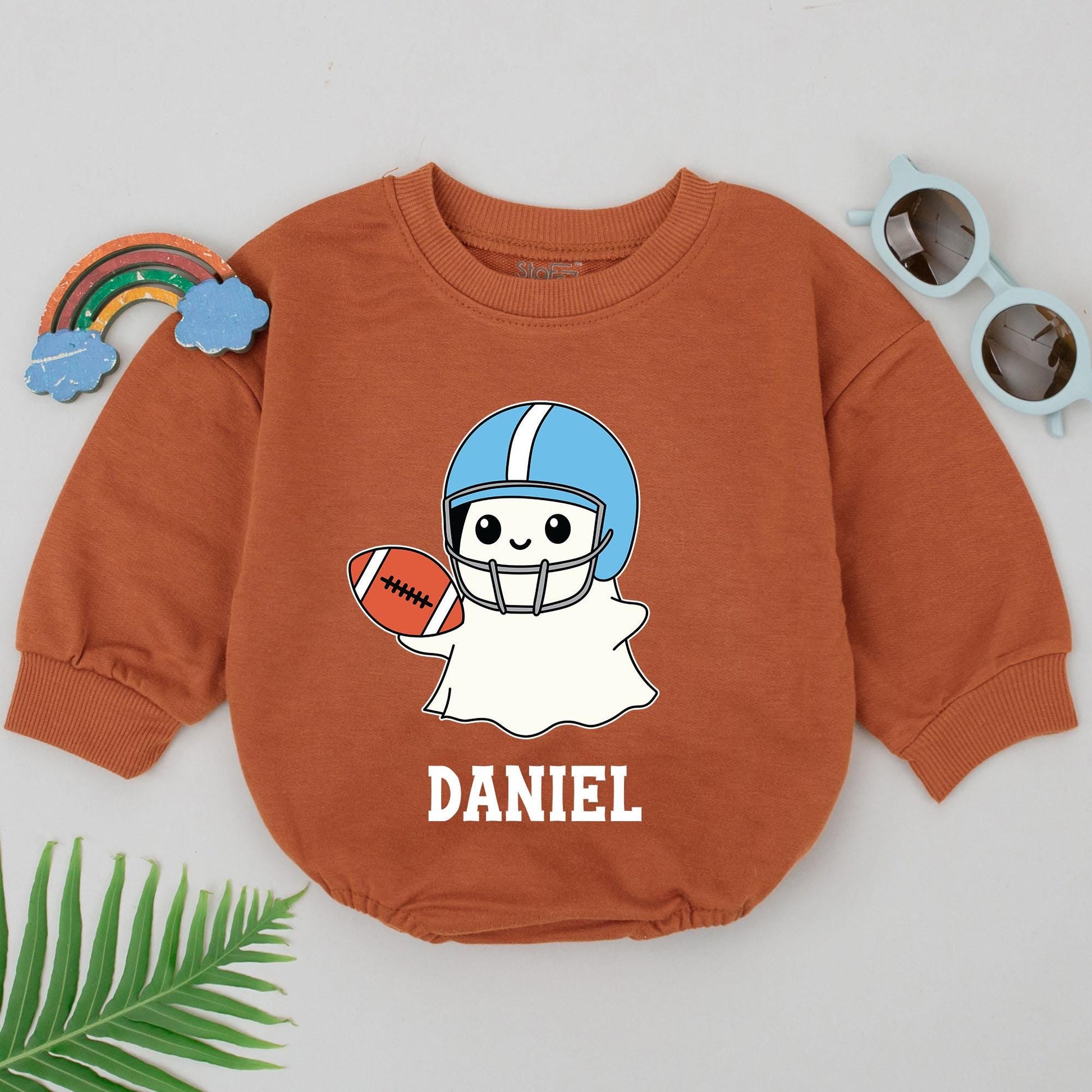Personalized Boo Game Day Romper, Ghost Football Halloween Bodysuit, Custom Name, Sport Ghost 1st Halloween Outfit, Baby Boy Boo, Newborn for Boys (139 chars)