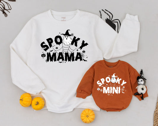 Matching Halloween Family Sweaters: Spooky Mama & Mini Outfits