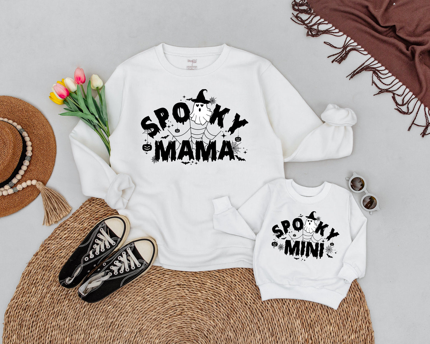 Matching Halloween Family Sweaters: Spooky Mama & Mini Outfits