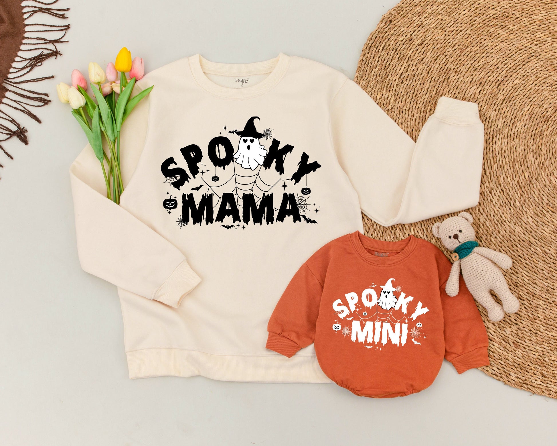 Matching Halloween Family Sweaters: Spooky Mama & Mini Outfits