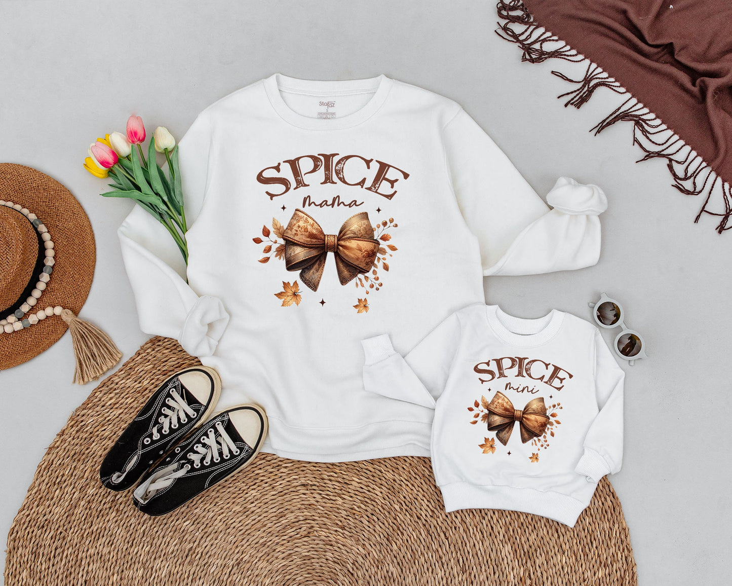 Matching Retro Fall Outfits: Spice Mama & Mini Pumpkin Sweaters