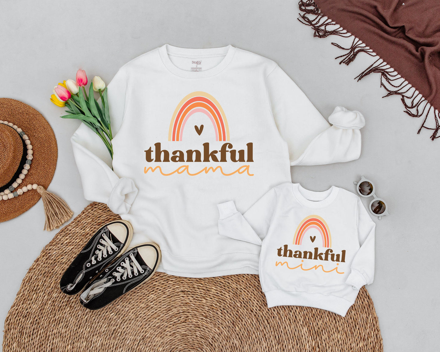 Thankful Retro Mama Mini Set: Thanksgiving Mommy & Me Sweaters