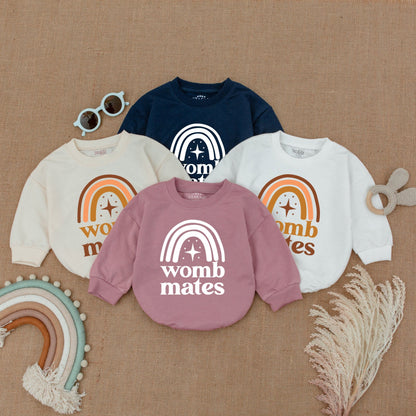 Twin Onesies, Womb Mates Twin Bodysuit - Funny & Cute Outfit for Twin Babies, Newborn Twin Boy/Girl Outfits