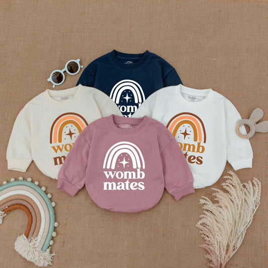 Twin Onesies, Womb Mates Twin Bodysuit - Funny & Cute Outfit for Twin Babies, Newborn Twin Boy/Girl Outfits