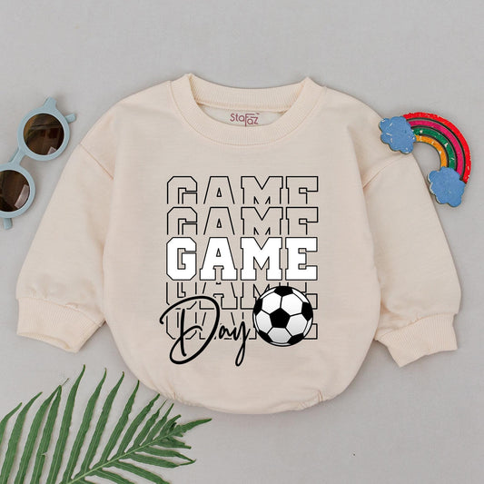 Game Day Soccer Romper Baby Boy Outfit Future Soccer Star Gift Block Print Bodysuit Newborn Clothes Father's Day Soccer Buddy Jumpsuit 130-140 Chars