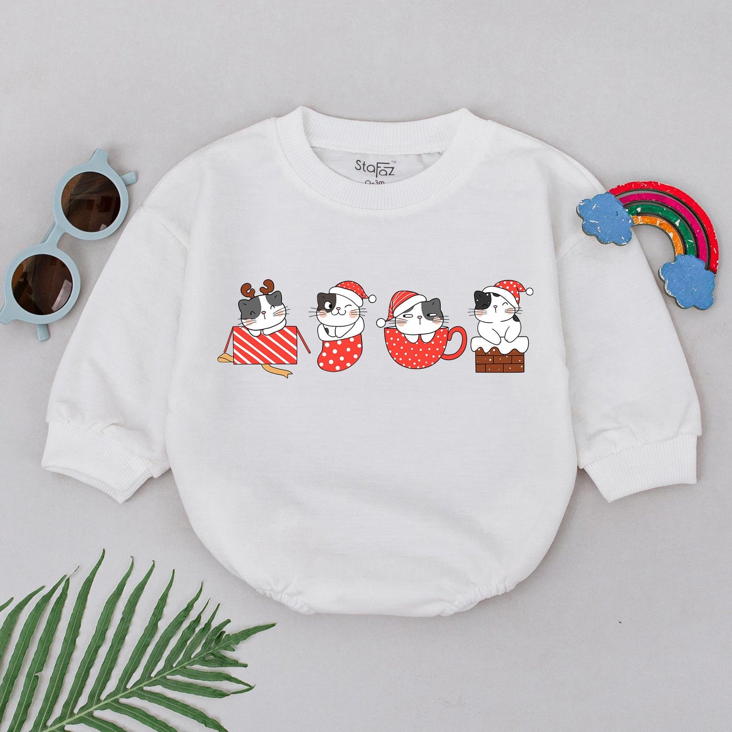 Cute Christmas Cat Romper for Baby Girl 1st Christmas Outfit Cozy Newborn Xmas Clothes Gift Idea