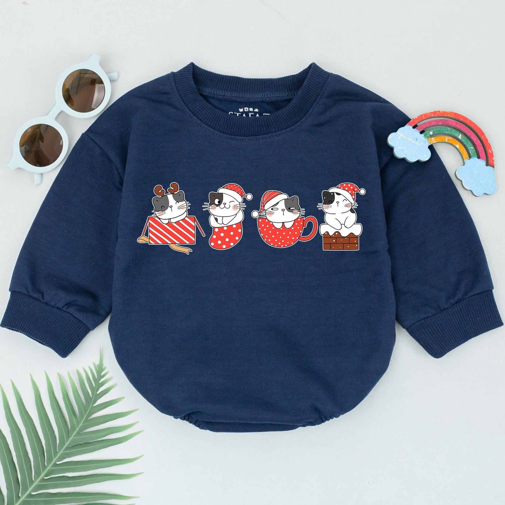Cute Christmas Cat Romper for Baby Girl 1st Christmas Outfit Cozy Newborn Xmas Clothes Gift Idea