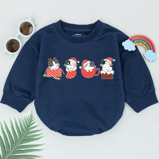 Cute Christmas Cat Romper for Baby Girl 1st Christmas Outfit Cozy Newborn Xmas Clothes Gift Idea