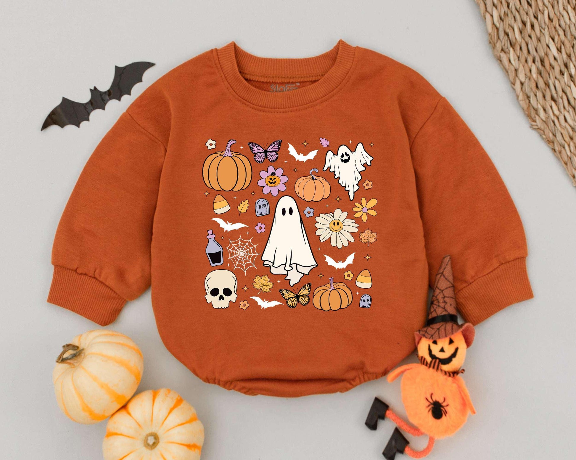 Retro Ghost Halloween Romper: 1st Baby Outfit & Toddler Sweatshirt