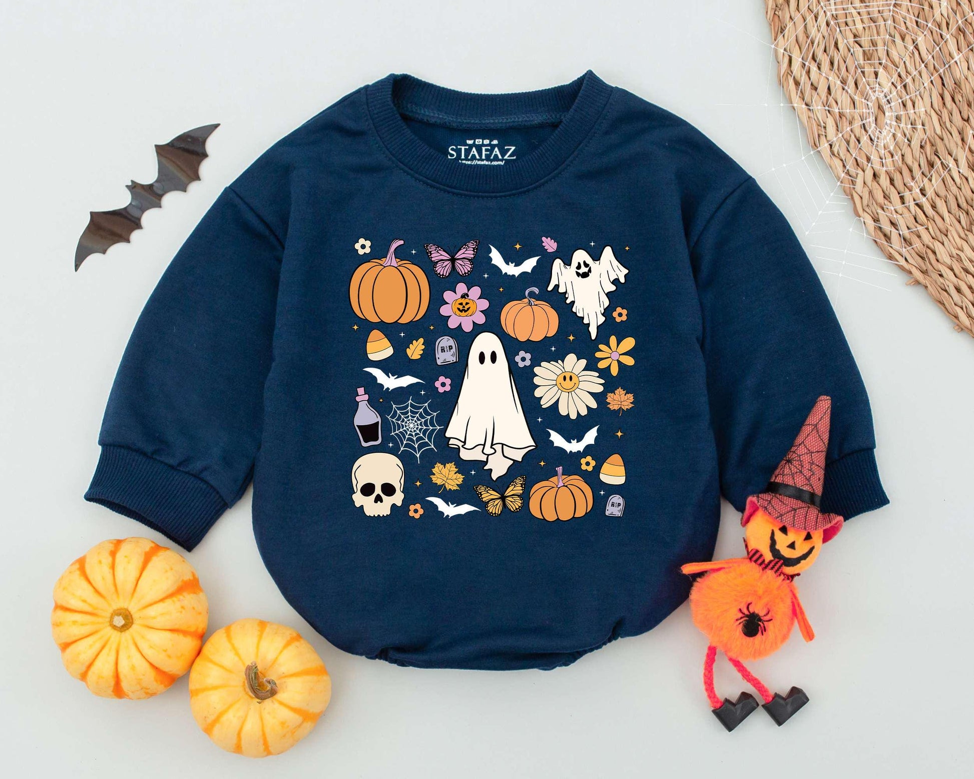 Retro Ghost Halloween Romper: 1st Baby Outfit & Toddler Sweatshirt