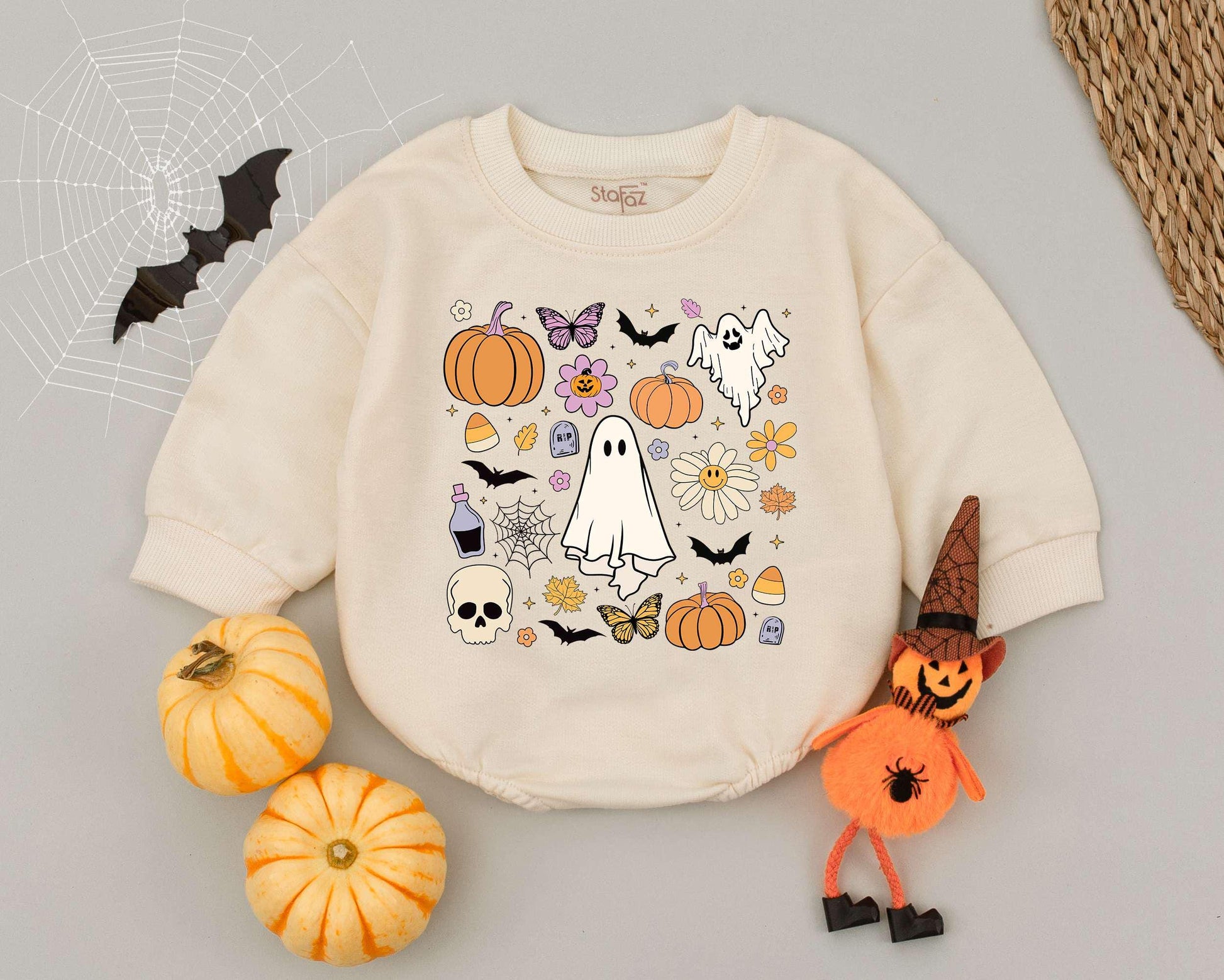 Retro Ghost Halloween Romper: 1st Baby Outfit & Toddler Sweatshirt