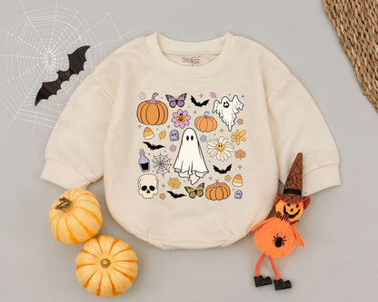 Retro Ghost Halloween Romper: 1st Baby Outfit & Toddler Sweatshirt