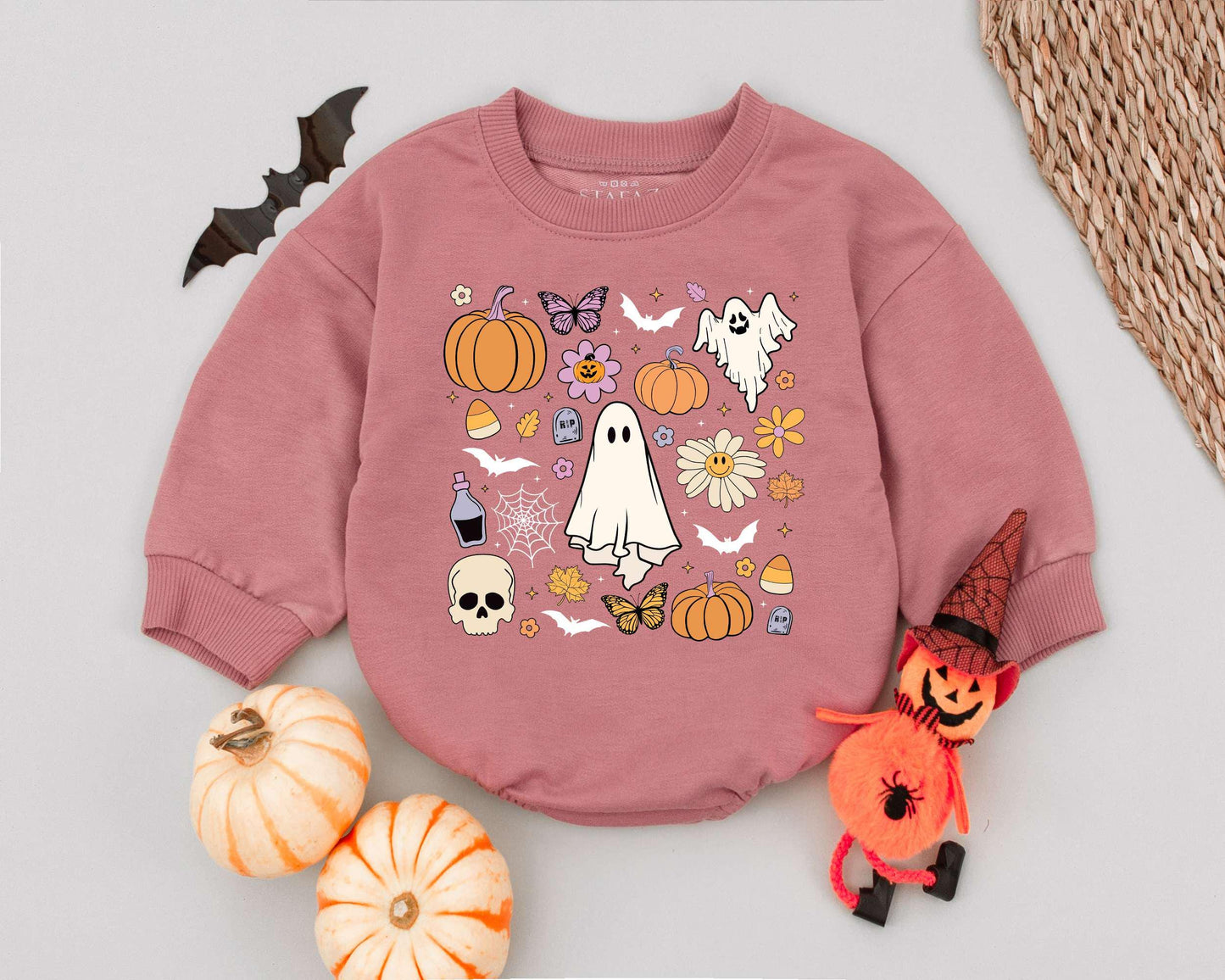 Retro Ghost Halloween Romper: 1st Baby Outfit & Toddler Sweatshirt