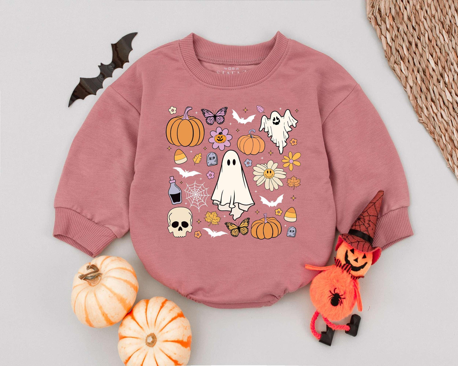 Retro Ghost Halloween Romper: 1st Baby Outfit & Toddler Sweatshirt