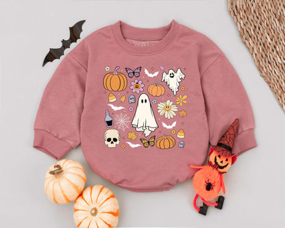 Retro Ghost Halloween Romper: 1st Baby Outfit & Toddler Sweatshirt