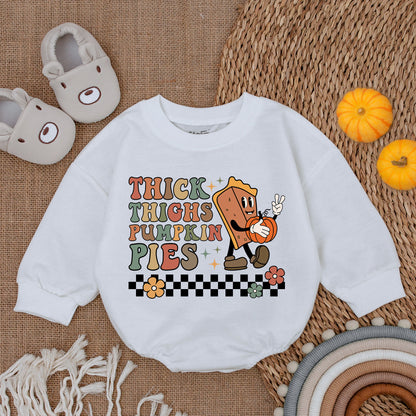 Thick Thighs Pumpkin Pies Baby Romper First Thanksgiving Outfit Fall Newborn Clothes Girl Boy Toddler Cute Retro Design