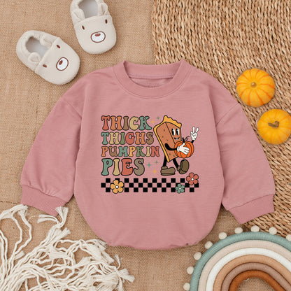 Thick Thighs Pumpkin Pies Baby Romper First Thanksgiving Outfit Fall Newborn Clothes Girl Boy Toddler Cute Retro Design