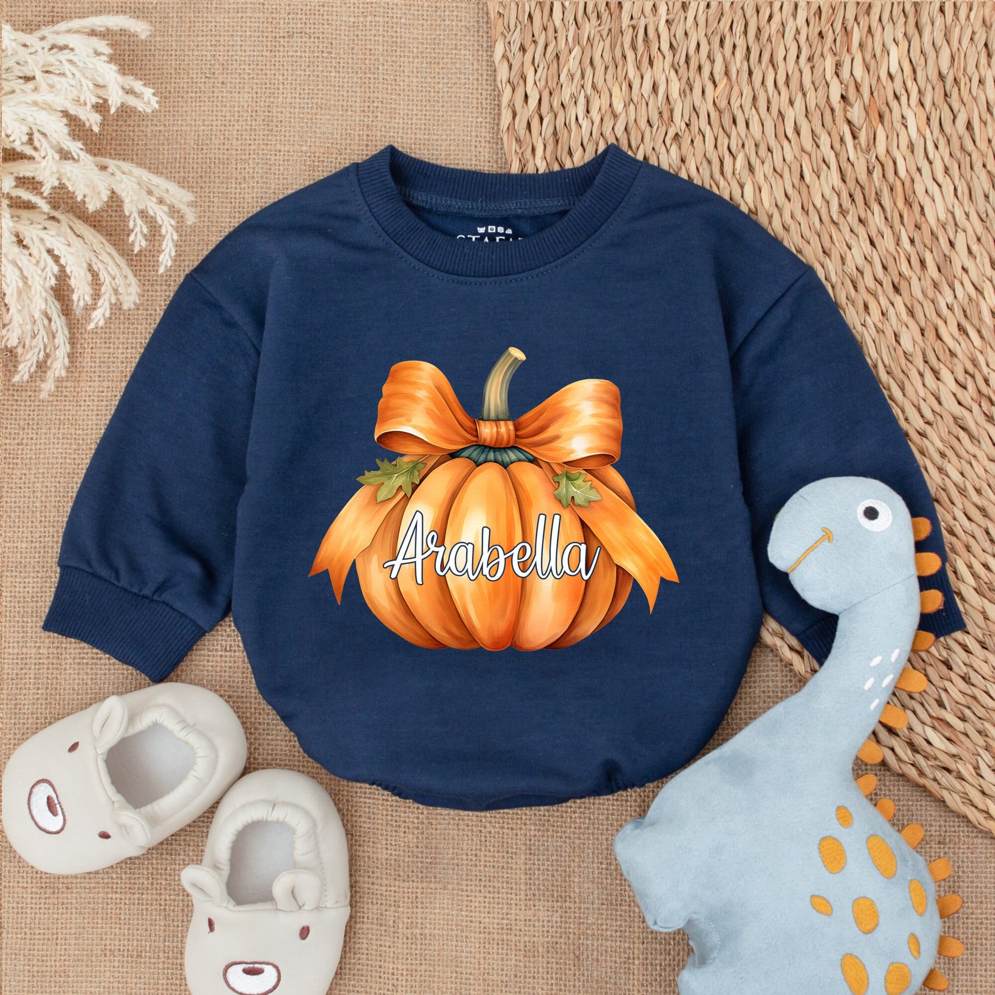 Baby's First Thanksgiving Romper with Pumpkin Bow - Festive Outfit