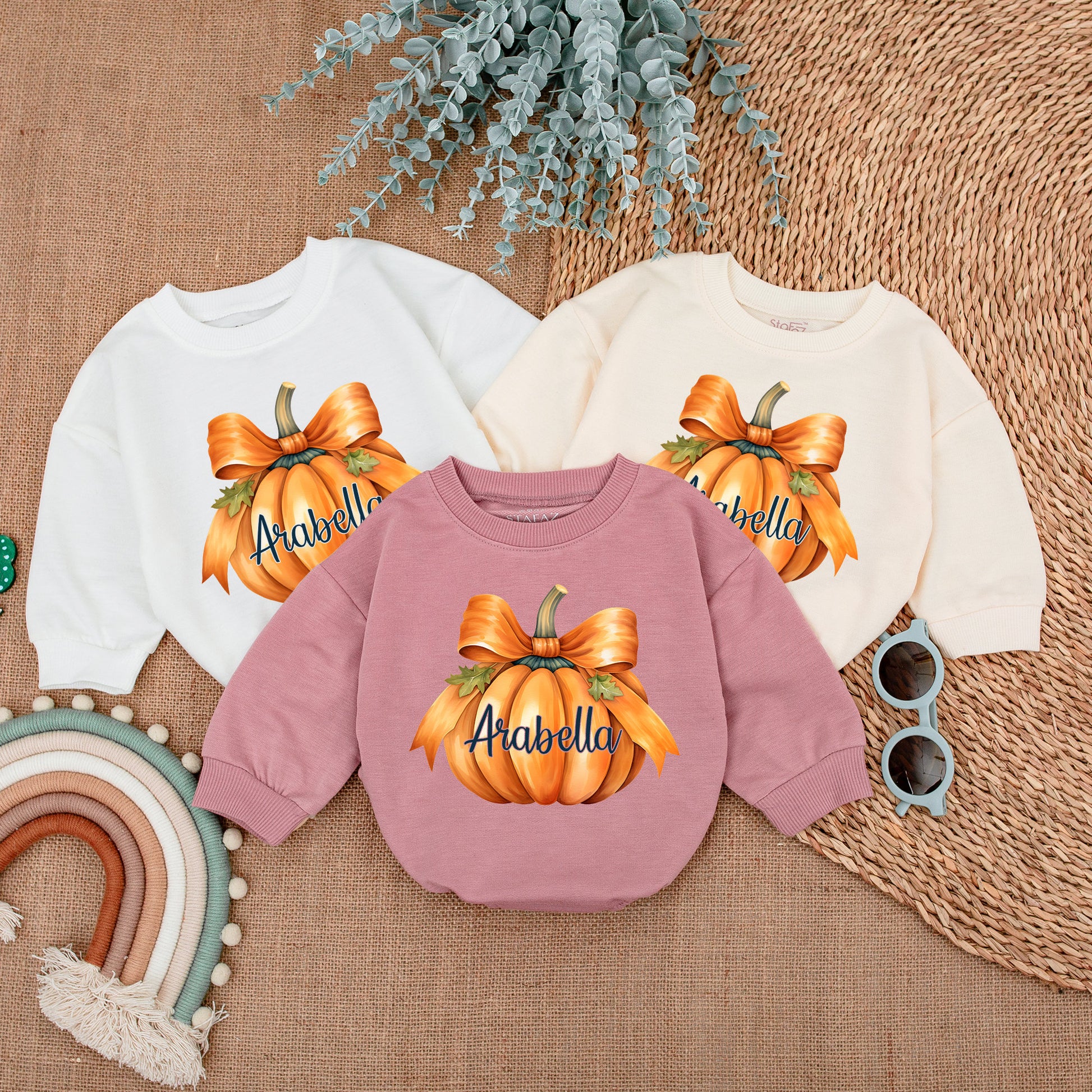 Baby's First Thanksgiving Romper with Pumpkin Bow - Festive Outfit