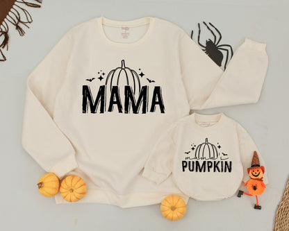 Matching Mommy & Me Pumpkin Sweaters - Retro Halloween Family Set