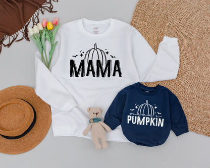 Matching Mommy & Me Pumpkin Sweaters - Retro Halloween Family Set