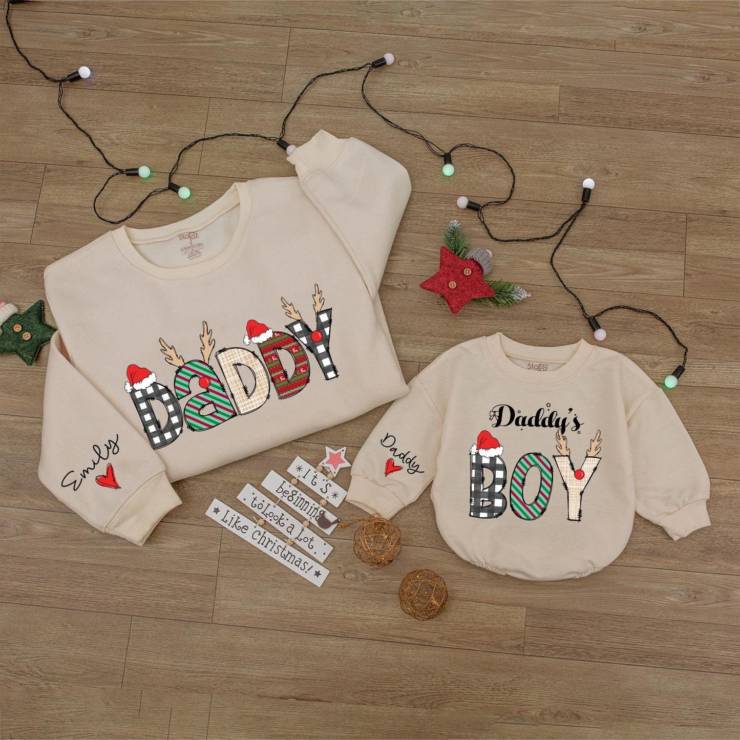 Daddy & Me Holiday Romper Set, Cute Baby Bodysuit & Family Tee