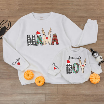 Mama & Mama's Boy Christmas Romper - Newborn Outfit & Family Tee