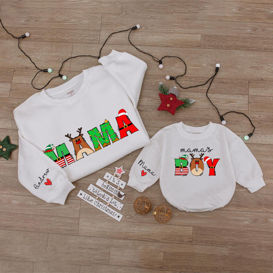 Retro Mama & Son Matching Xmas Outfit | Custom Baby Romper Gift  