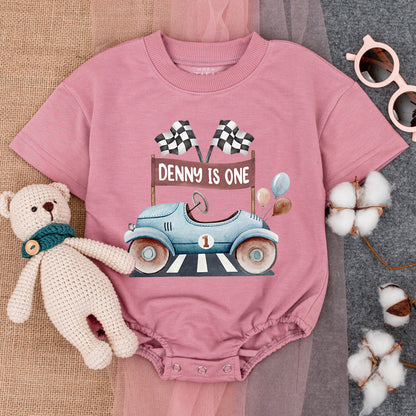 Race Car 1st Birthday Romper - Personalized Baby Boy Party Outfit