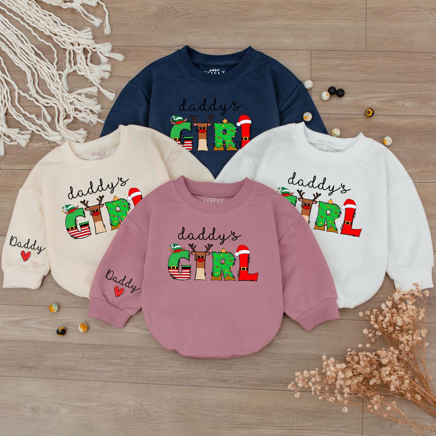 Matching Daddy & Daughter Retro Christmas Sweatshirt & Baby Romper