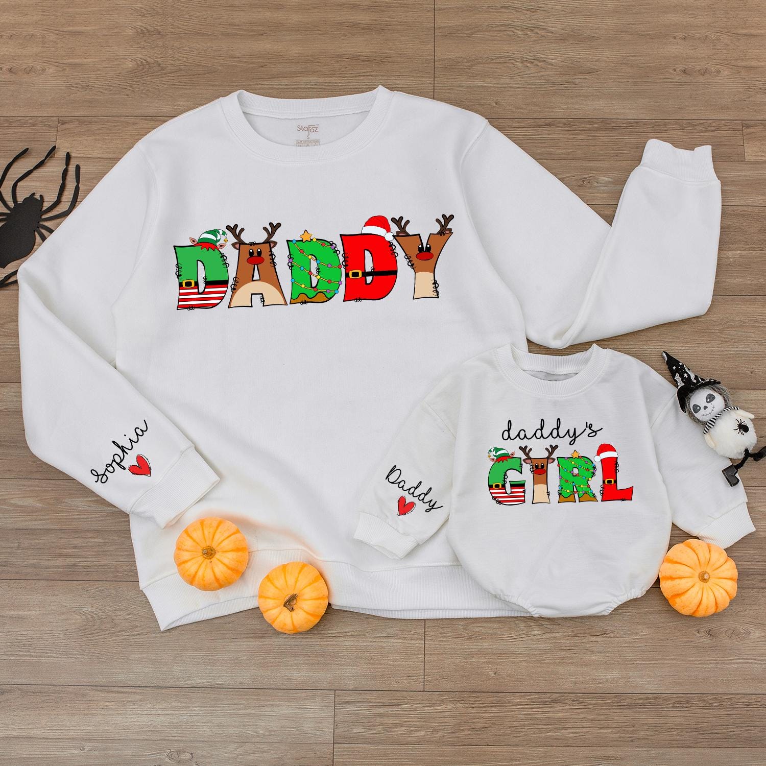 Matching Daddy & Daughter Retro Christmas Sweatshirt & Baby Romper