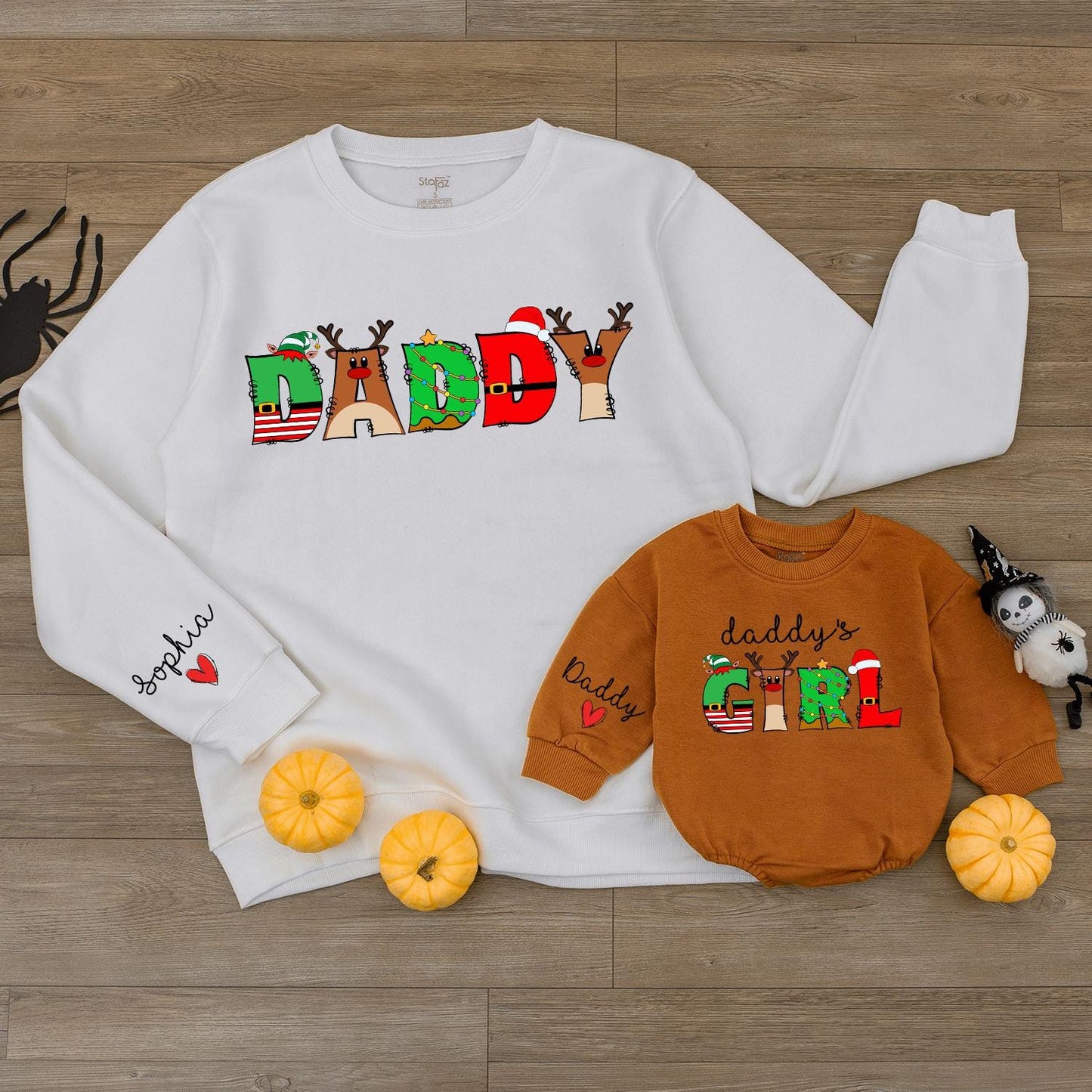 Matching Daddy & Daughter Retro Christmas Sweatshirt & Baby Romper