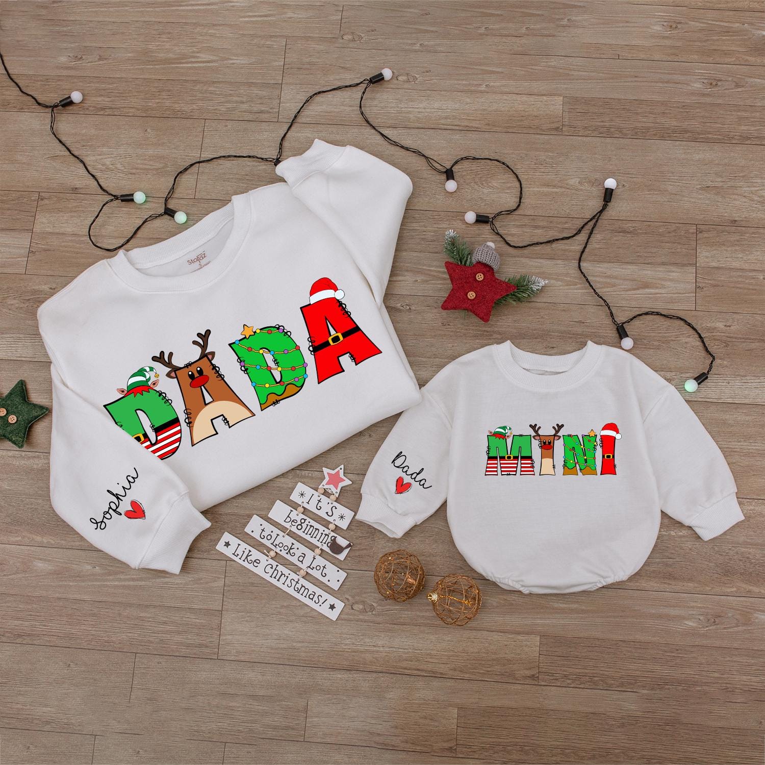 Matching Family Christmas Rompers, Personalized 1st Xmas Bodysuit