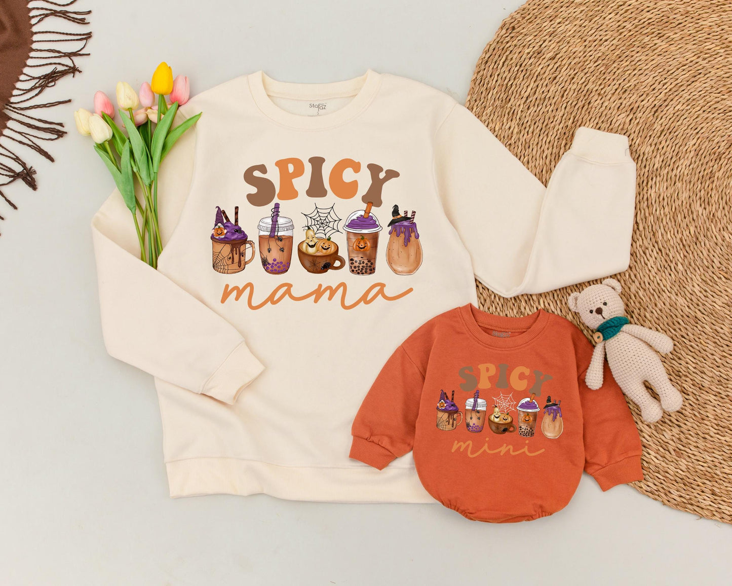 Matching Retro Halloween Sweatshirts, Mama and Mini Spooky Outfits