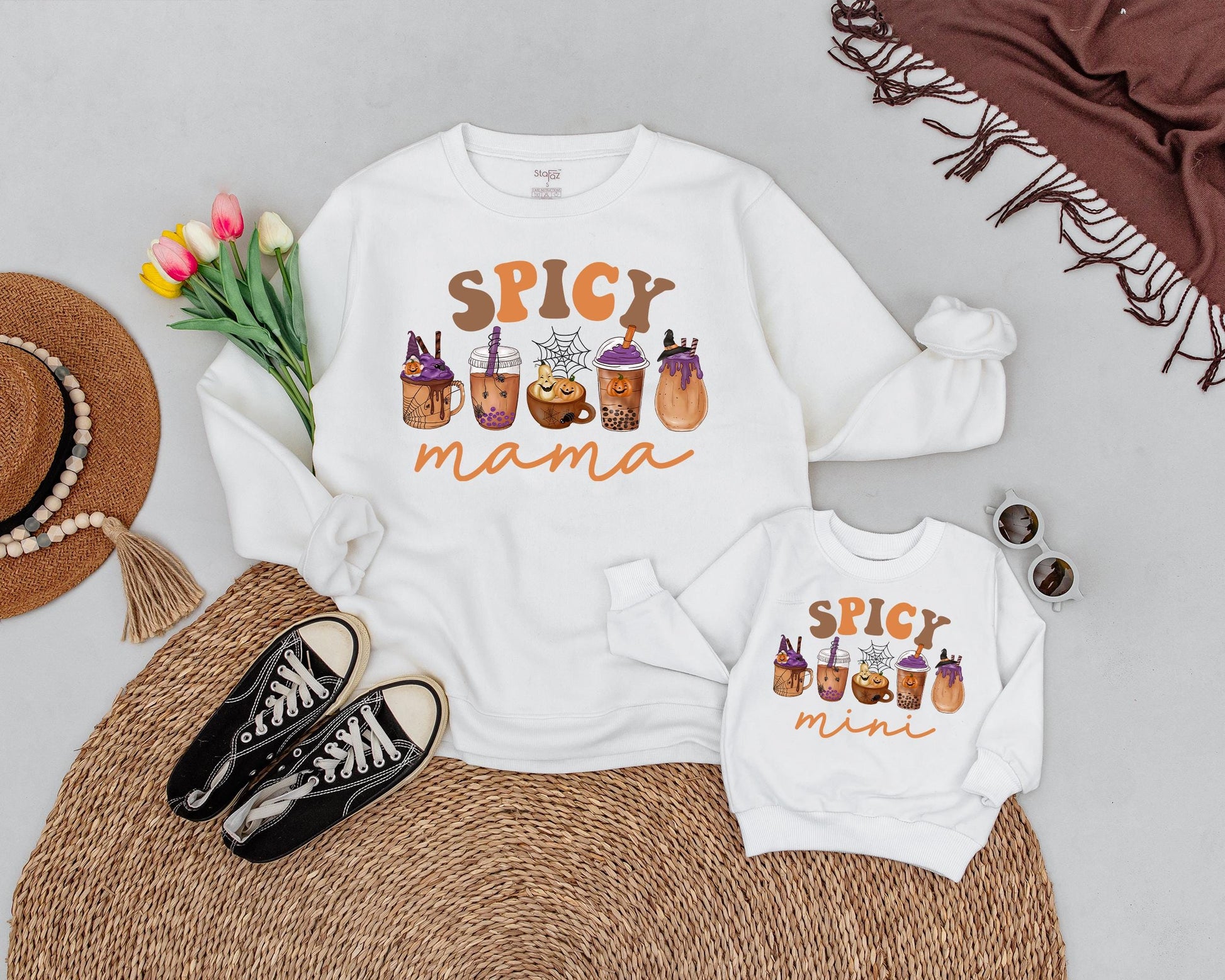 Matching Retro Halloween Sweatshirts, Mama and Mini Spooky Outfits