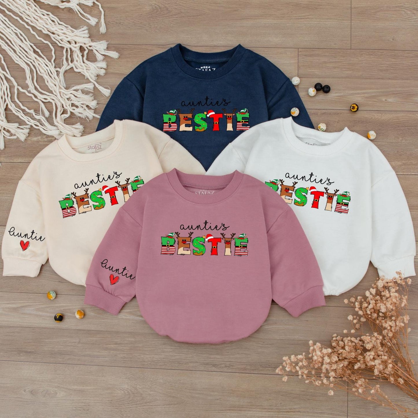 Matching Auntie & Niece Christmas Sweatshirt, Custom Baby Romper