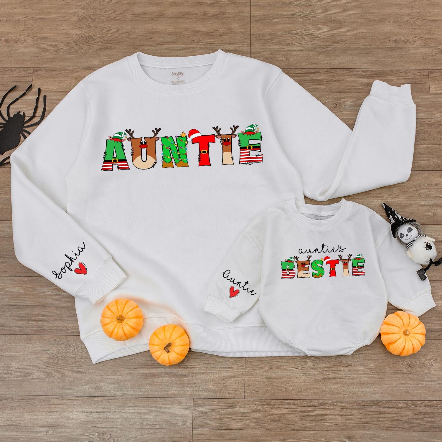 Matching Auntie & Niece Christmas Sweatshirt, Custom Baby Romper