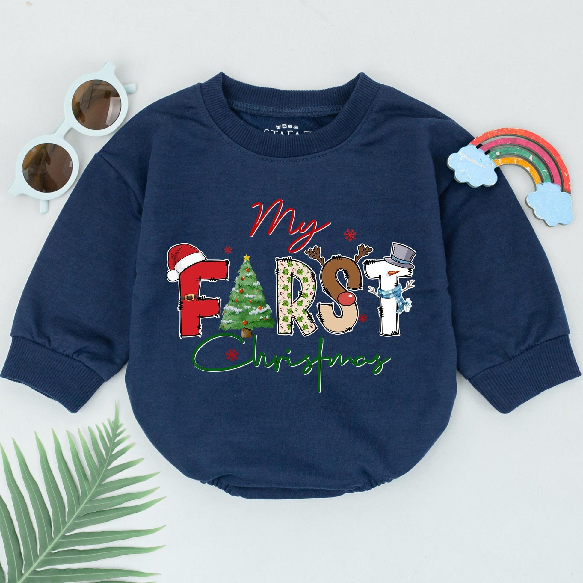 Custom Baby Christmas Romper, 1st Xmas Bodysuit, Gender Neutral Gift