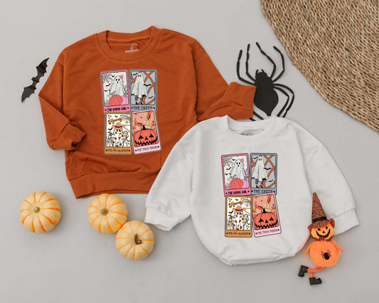 Retro Halloween Romper & Toddler Sweatshirt: Spooky Season Baby Outfit