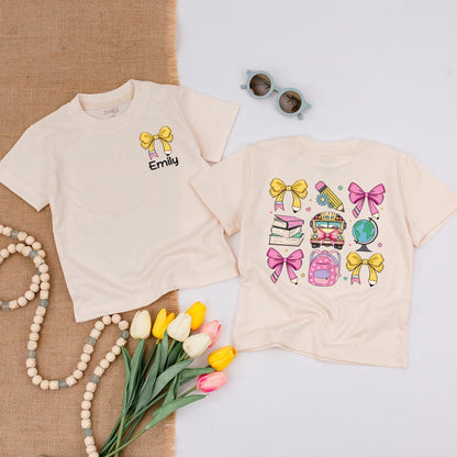 Personalized Back to School Shirt Cute Pencil & School Bus Design First Day of School Elementary & Kindergarten Gift