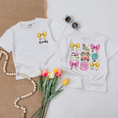 Personalized Back to School Shirt Cute Pencil & School Bus Design First Day of School Elementary & Kindergarten Gift