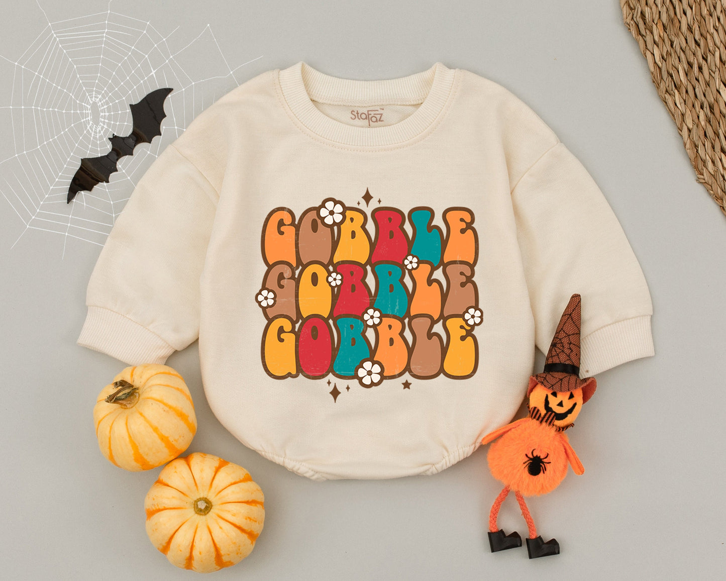 Retro Thanksgiving Baby Romper: Cute First Turkey Day Outfit