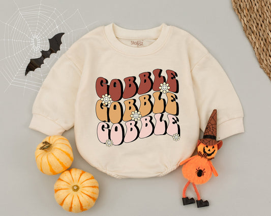 **Little Turkey Retro Groovy Baby Thanksgiving Romper Outfit**